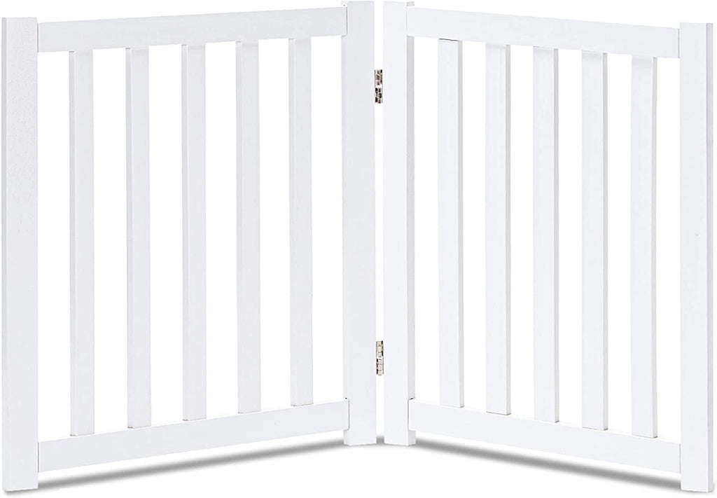 2-Panel Wooden Free Standing Foldable Dog Gate Indoor – Solid Hardwood 24" High, Step-Over Safety Pet Gate for Doorways, Stairs & Small Spaces - Indoor Use, White
