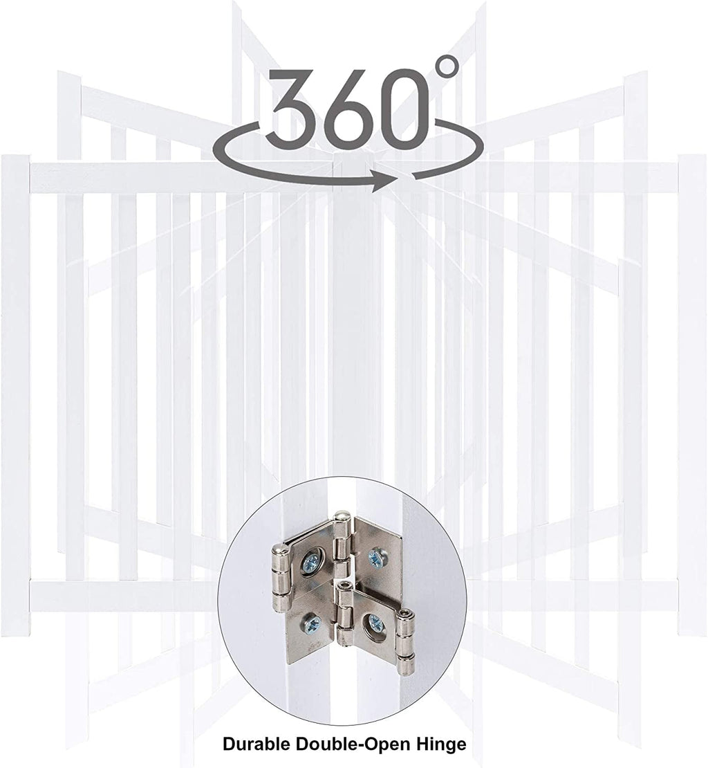 2-Panel Wooden Free Standing Foldable Dog Gate Indoor – Solid Hardwood 24" High, Step-Over Safety Pet Gate for Doorways, Stairs & Small Spaces - Indoor Use, White