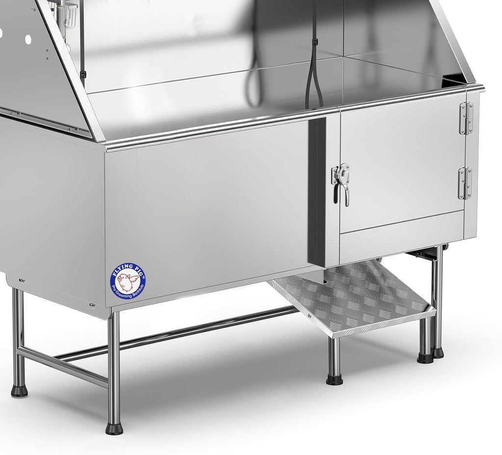 62" Stainless Steel Pet Dog Bath Tub with Faucet (Right Door/Left Drain), 62 X 27 X 58"